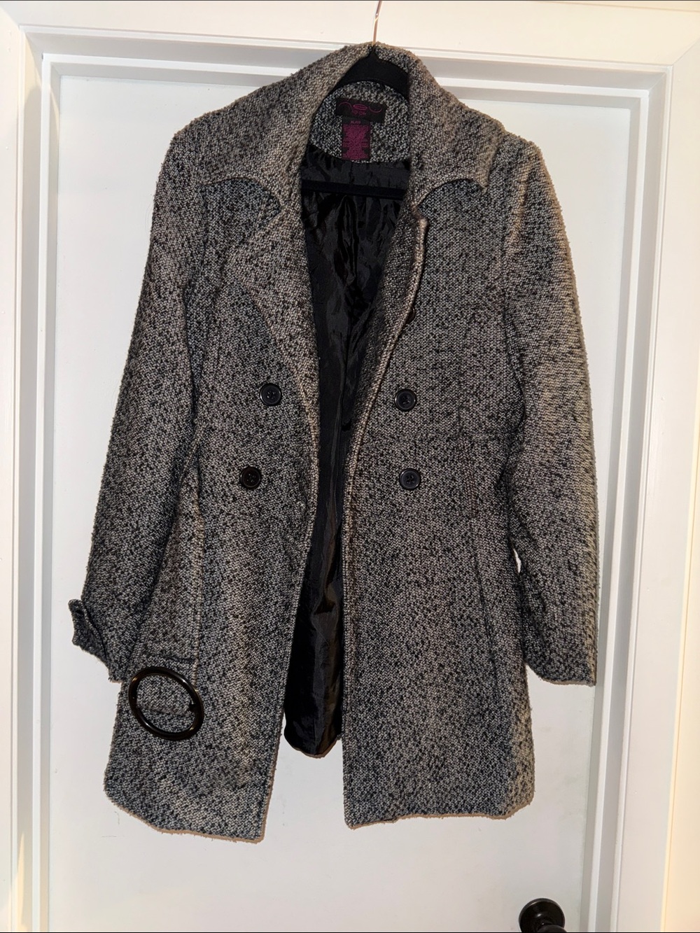 Textured Gray Double-Breasted Peacoat